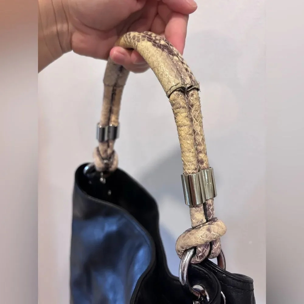 Michael Kors Isabel large convertible black leather shoulder bag snakeskin